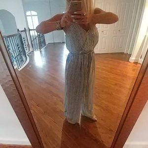 Darling Navy and White Striped Jumpsuit